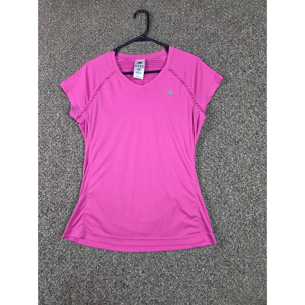 Adidas‎ Climalite V-Neck Shirt Womens Large Pink Short Sleeve Athletic Top